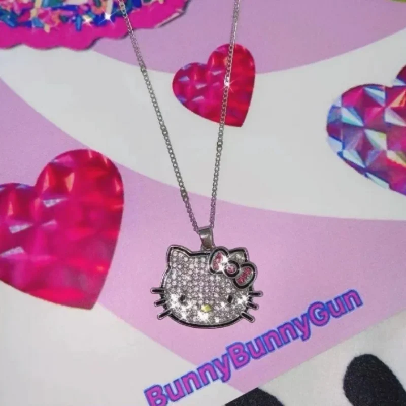 Radiant Whiskers: Kawaii Sanliou Hello Kitty Sparkle Gems Necklace – Unleash Your Inner Charm with Every Glittering Gem! - Image 3